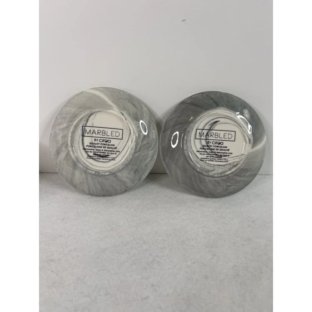 Ciroa Marbled Demitasse  2 Espresso Cups and Saucer set Gray Black White